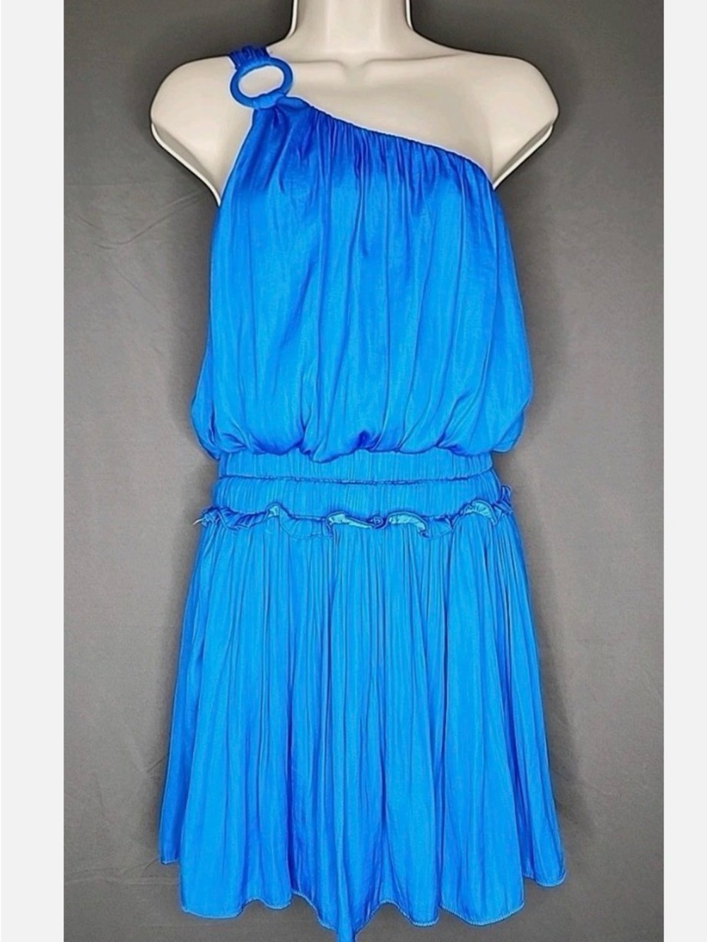 Do+Be One-Shoulder Faux Silk Blouson Mini Dress - Blue - Small